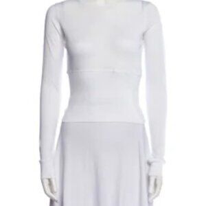 WARDROBE.NYC crew neck long sleeve lightweight jersey T-shirt in white cotton